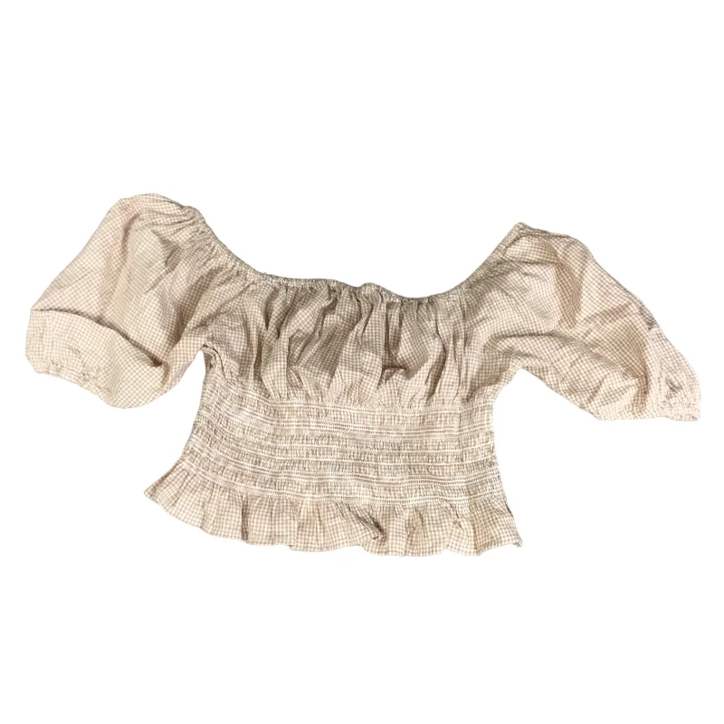 Top Short Sleeve By Japna In Brown & Cream, Size: M