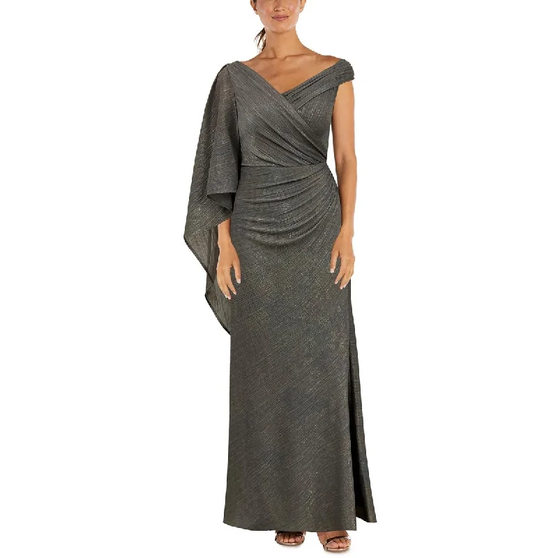 NW Nightway Womens Drapey Metallic Evening Dress