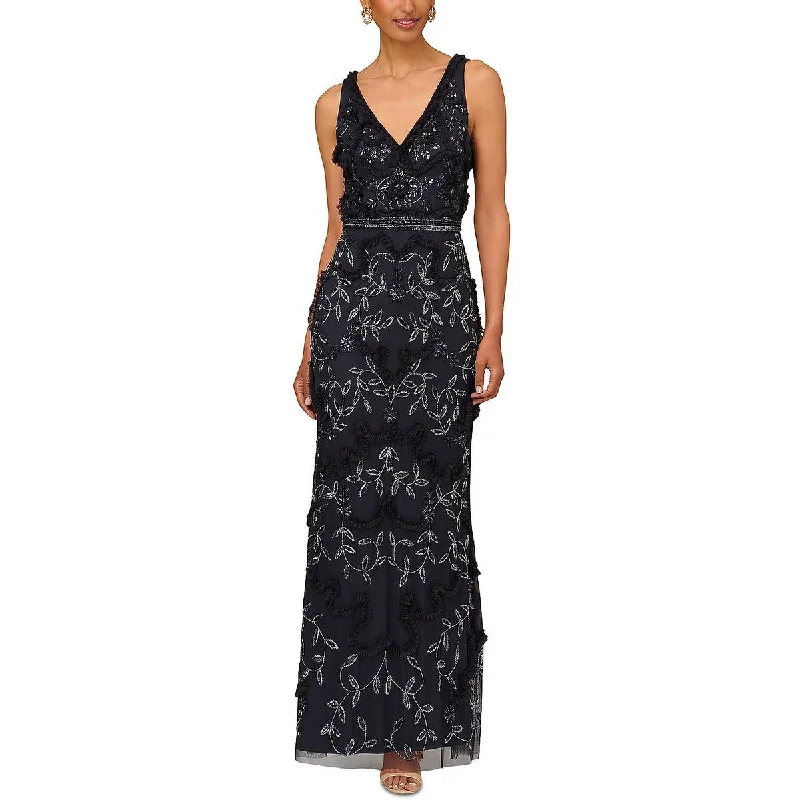 Aidan Mattox Womens Beaded Sleeveless Evening Dress