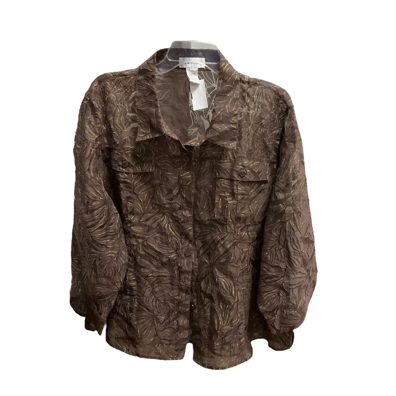 Top Long Sleeve By Drapers & Damon’s In Brown & Gold, Size: 3x