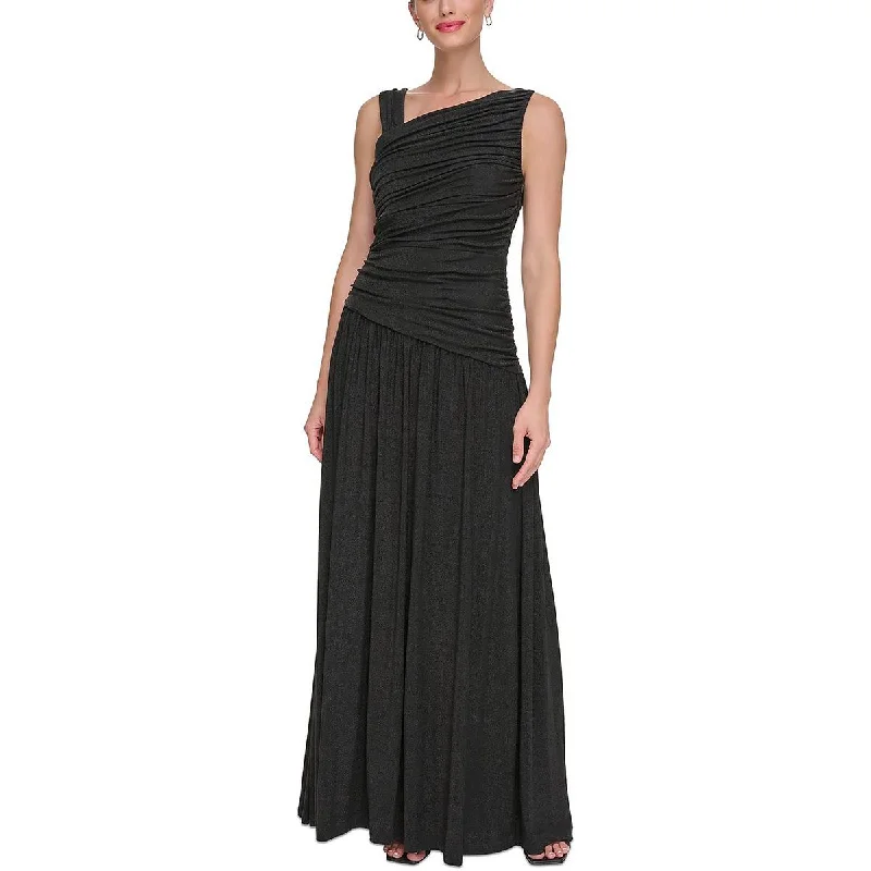 DKNY Womens Metallic Asymmetric Evening Dress