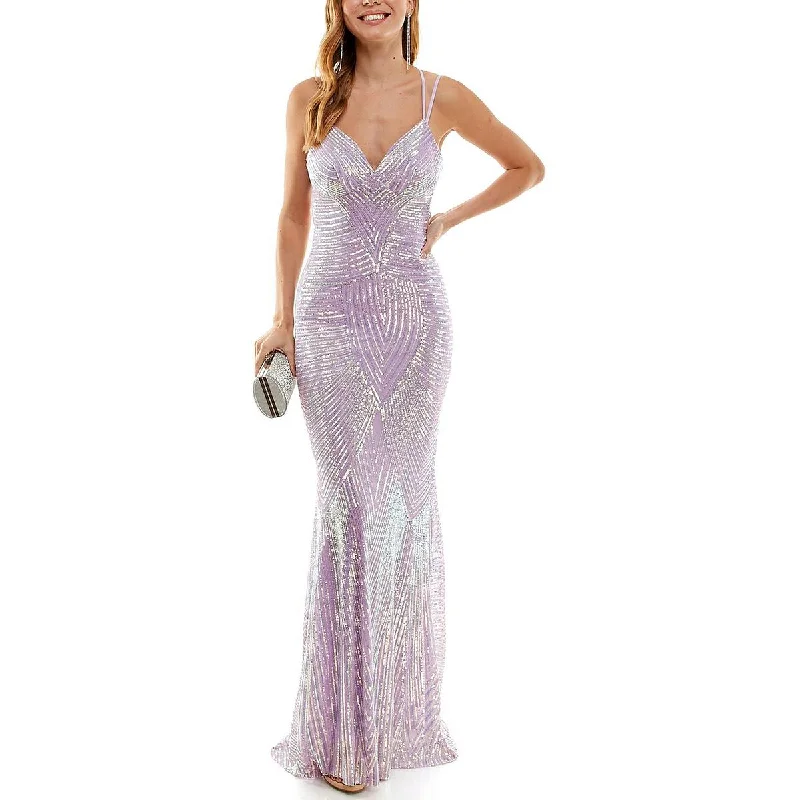 B. Darlin Womens Juniors Sequined Long Evening Dress