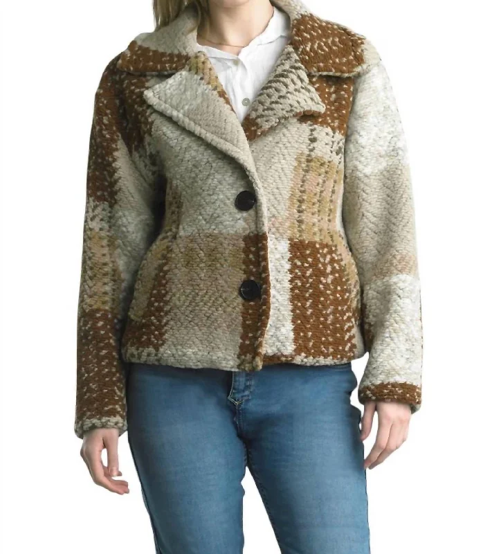 Cropped Boucle Jacket In Camel