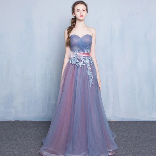 Cute sweetheart neck tulle long prom dress, evening dress  7771