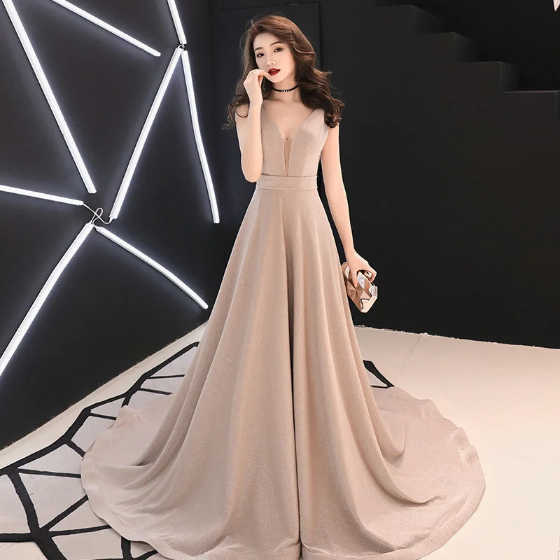 Simple v neck long prom dress, simple evening dress  7907