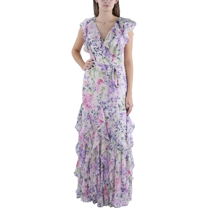 Lauren Ralph Lauren Womens Ruffled Long Evening Dress