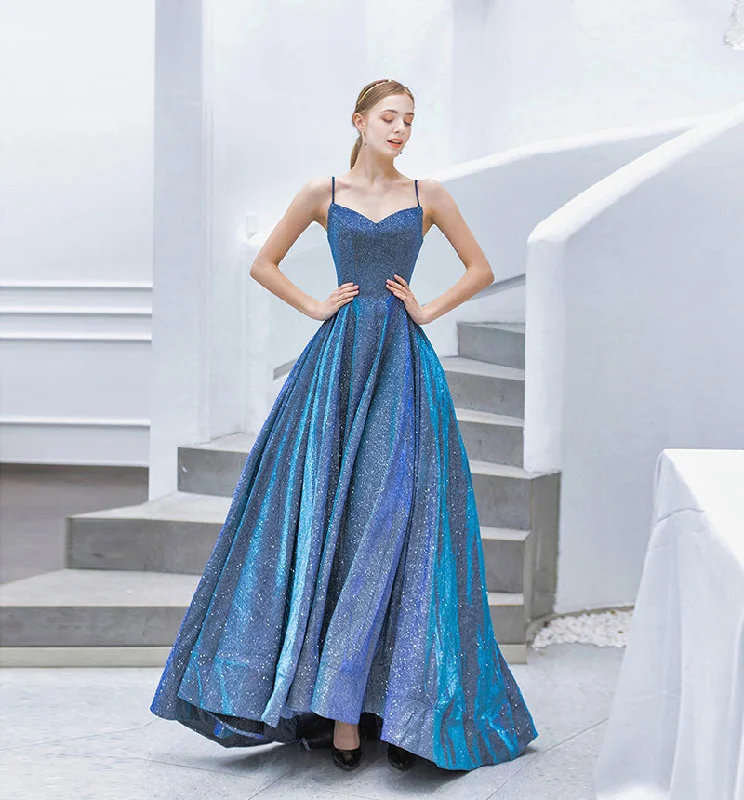 Blue sweetheart neck long prom dress, simple evening dress  8142