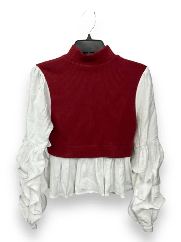 Top Long Sleeve By Anthropologie In Red & White, Size: S