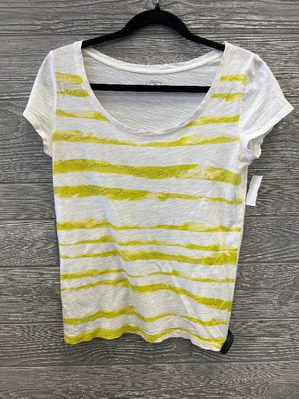 Top Short Sleeve By Loft In White & Yellow, Size: S