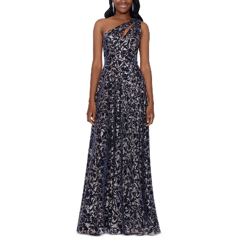 Betsy & Adam Womens Metallic Floral Evening Dress