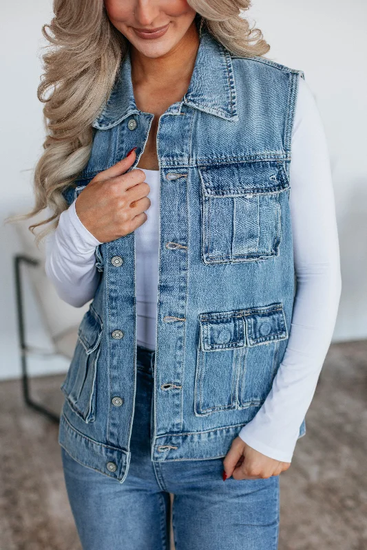 Ryah Hidden Cargo Vest - Medium Wash