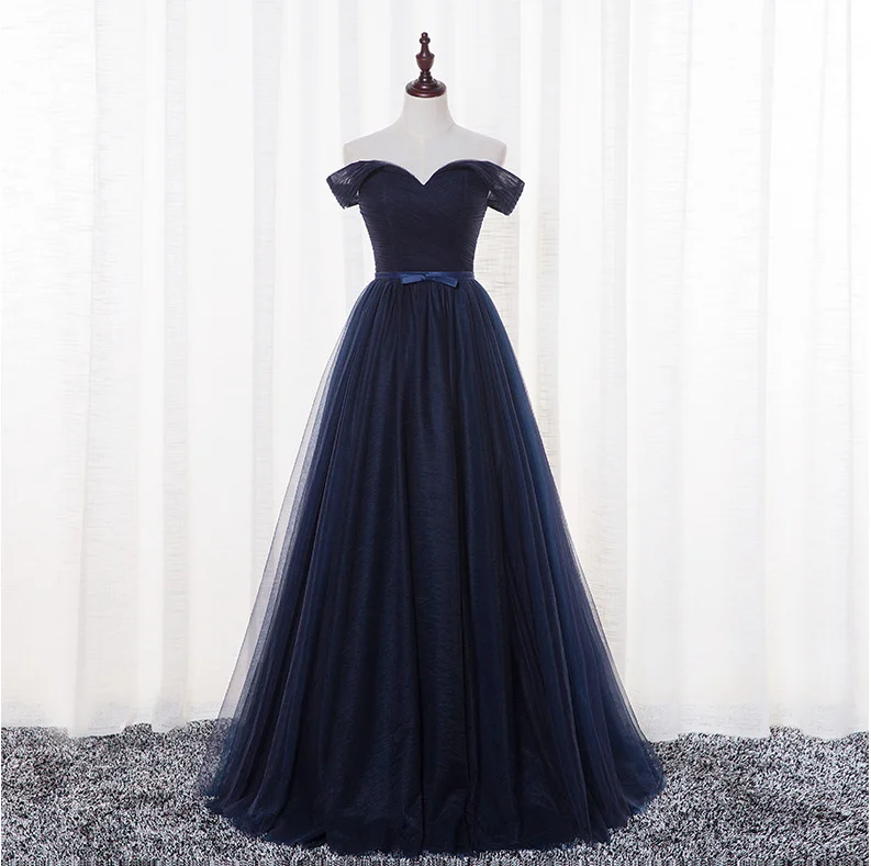 Navy blue tulle long prom dress,evening dress,cheap prom dresses  7683