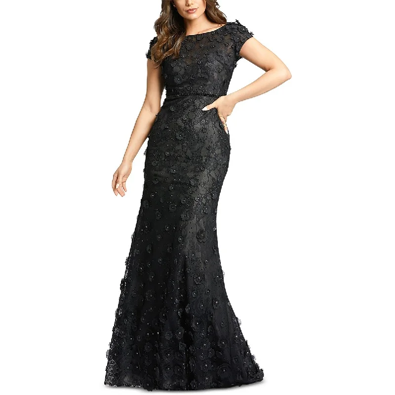 Mac Duggal Womens Applique Lace Evening Dress