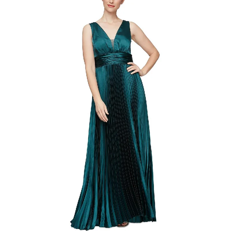 Alex & Eve Womens Satin Shutter Pleat Evening Dress