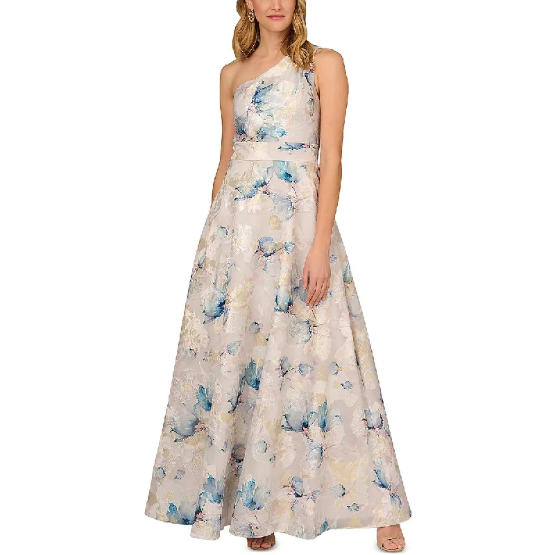 Aidan Mattox Womens Metallic Floral Print Evening Dress