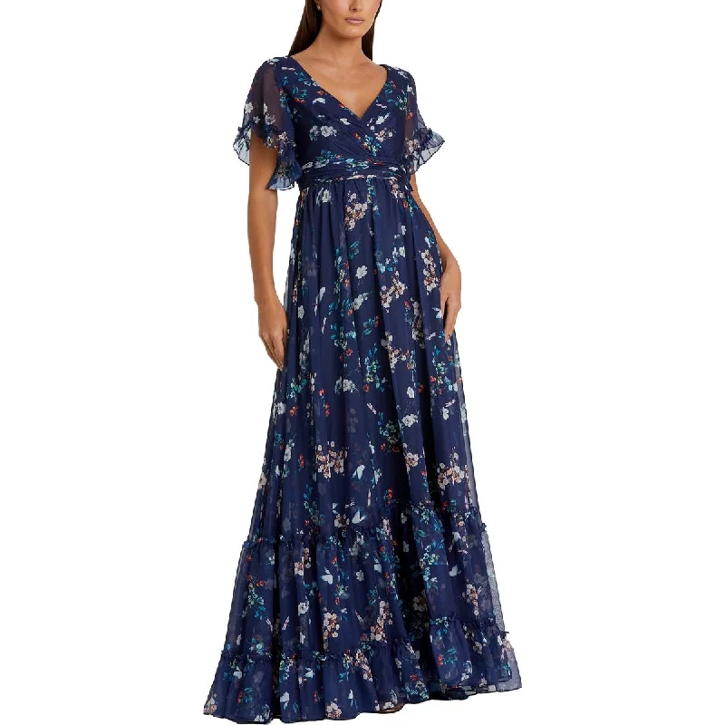 Mac Duggal Womens Chiffon Floral Evening Dress