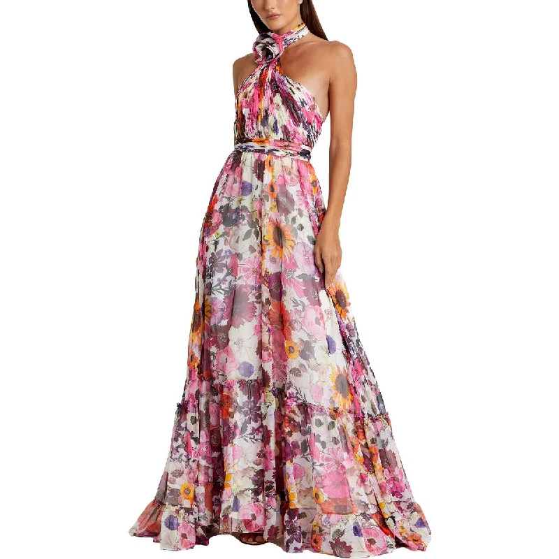 Mac Duggal Womens Chiffon Floral Evening Dress