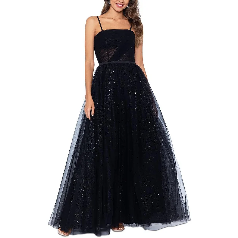 Betsy & Adam Womens Glitter Pleated Evening Dress