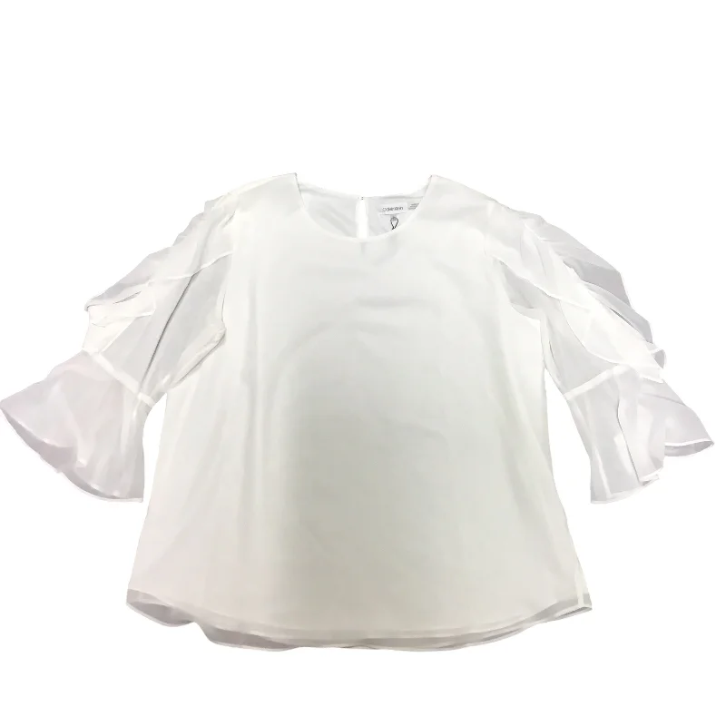 Top Long Sleeve By Calvin Klein In White, Size: Xl