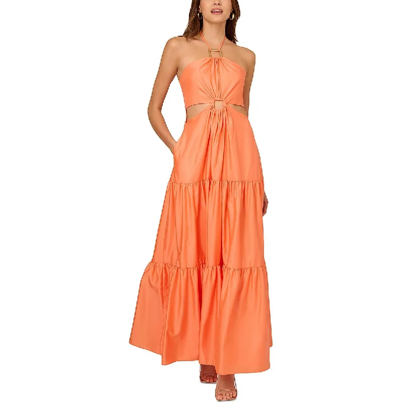 Liv Foster Womens Taffeta Halter Evening Dress