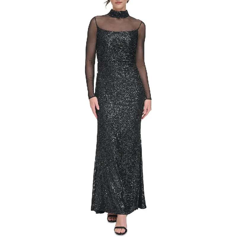 Eliza J Womens Sequined Illusion Evening Dress