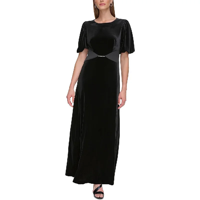 DKNY Womens Velvet Puff Sleeve Evening Dress