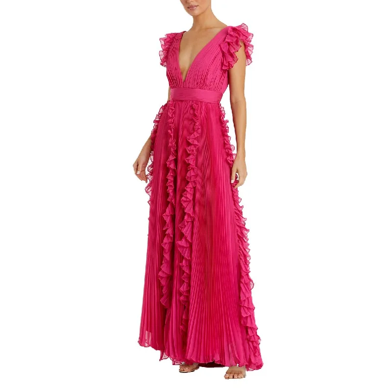 Mac Duggal Womens Chiffon Plunge Evening Dress