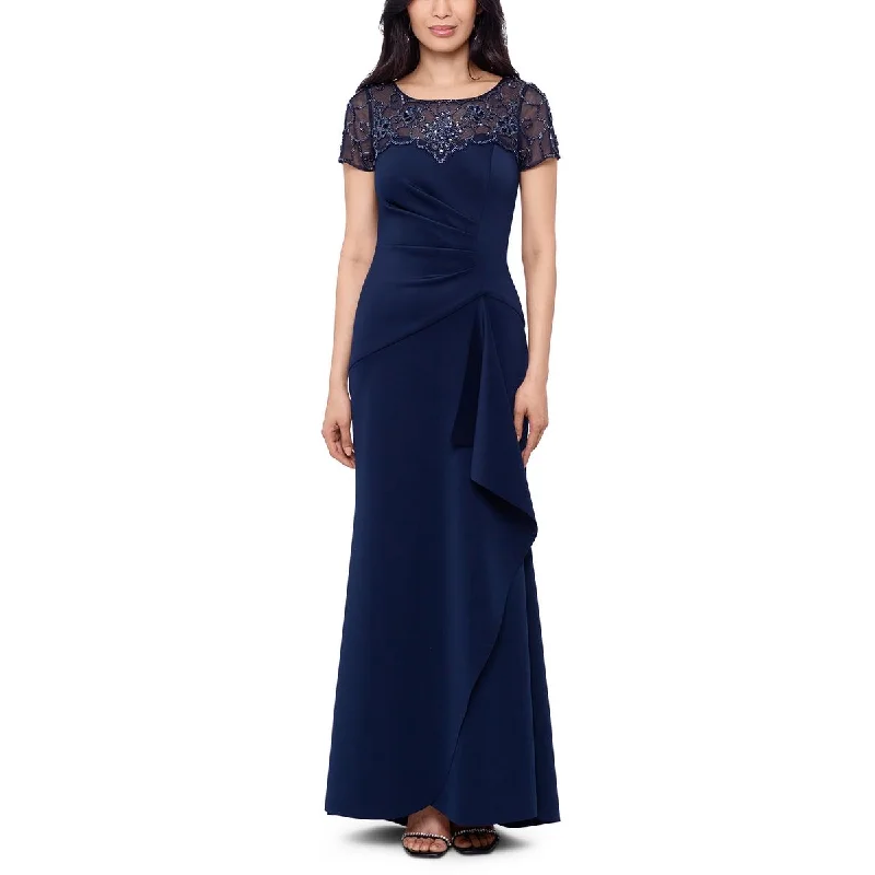 Xscape Womens Embellished Illusion Evening Dress