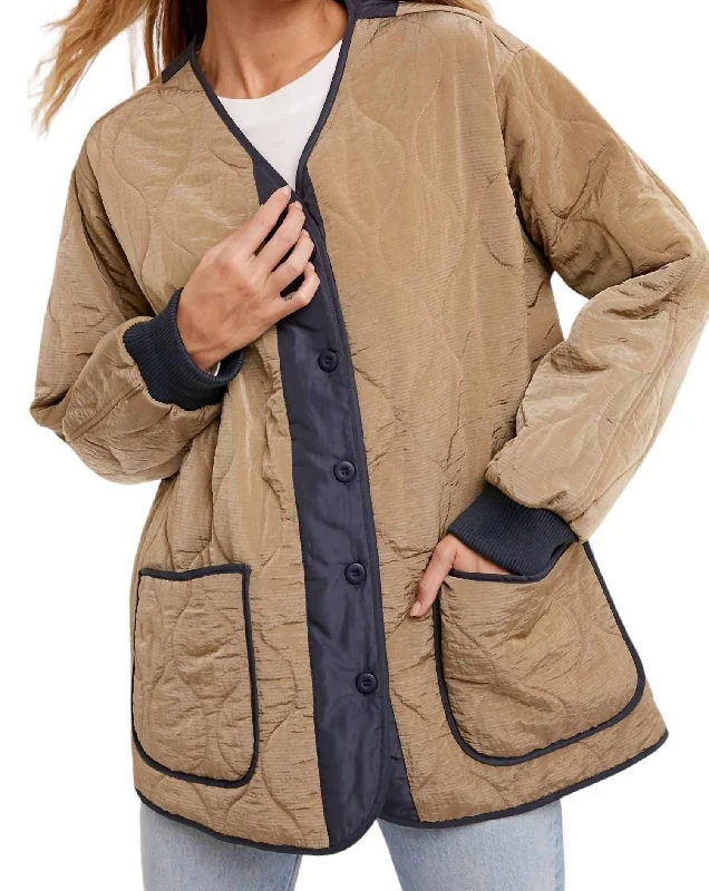 Lightweight Quilted Button Front Jacket In Brown