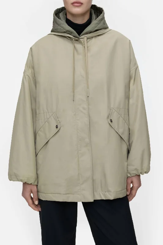 Hooded Parka Jacket In Pale Olive