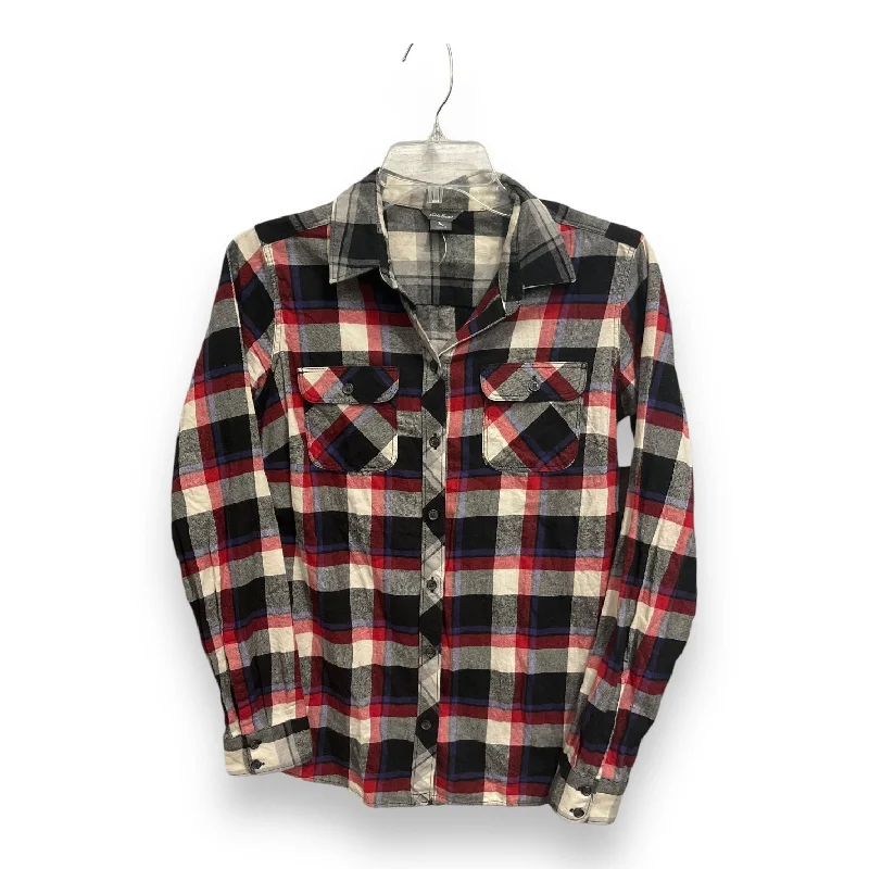 Top Long Sleeve By Eddie Bauer In Plaid Pattern, Size: S