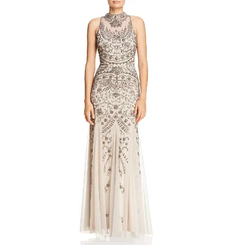 Aidan Mattox Womens Halter Embellished Evening Dress