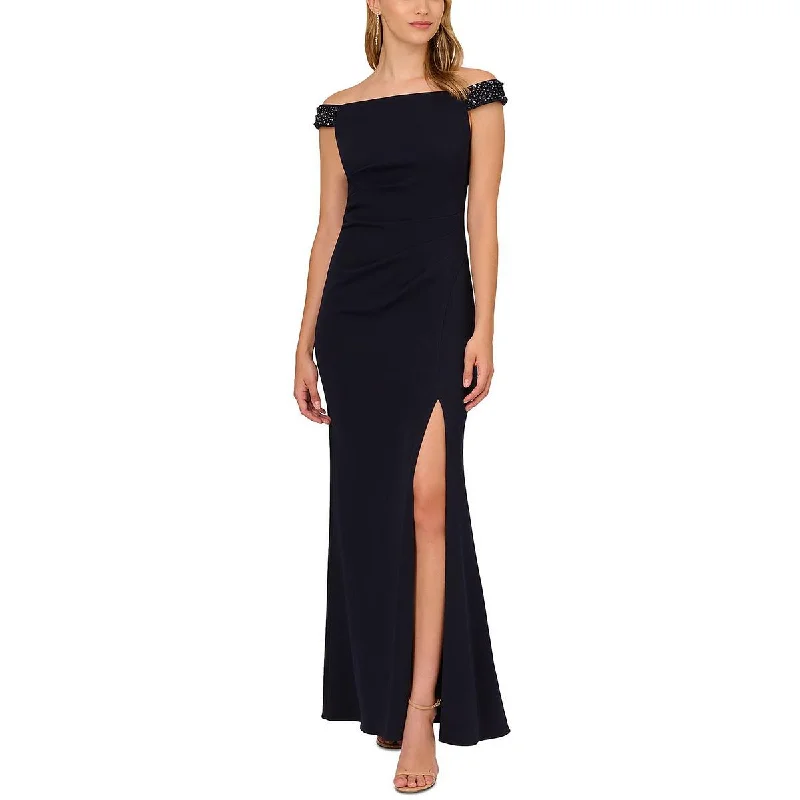 Adrianna Papell Womens Beaded Off-The-Shoulder Evening Dress