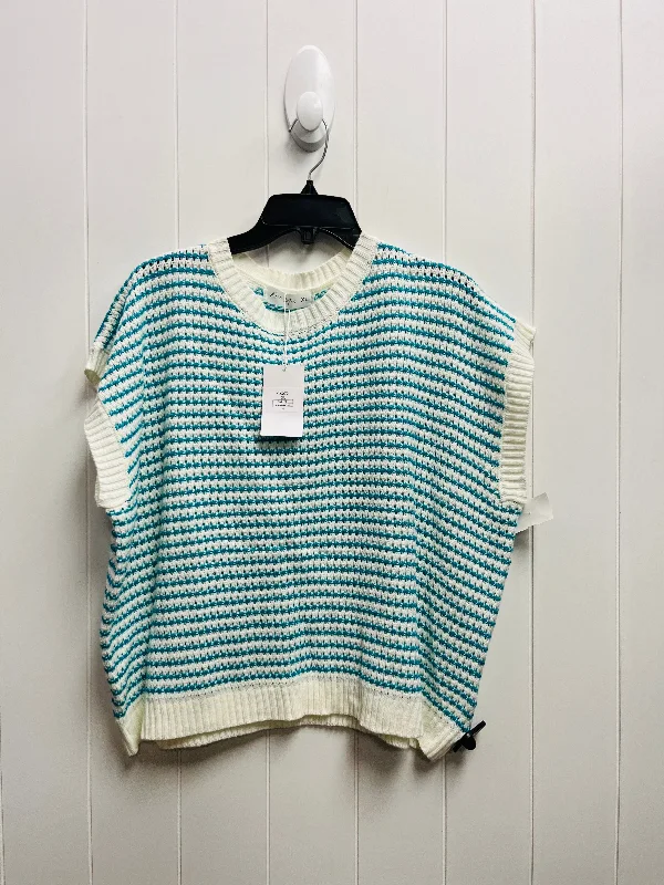 Top Short Sleeve By knit mix In Blue & White, Size: Xl