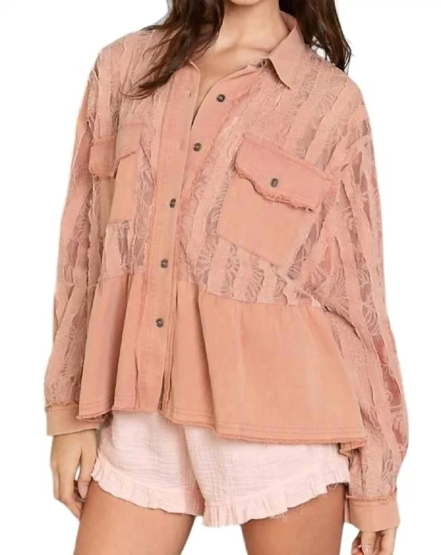 Lace Jacket With Frayed Edge In Blush