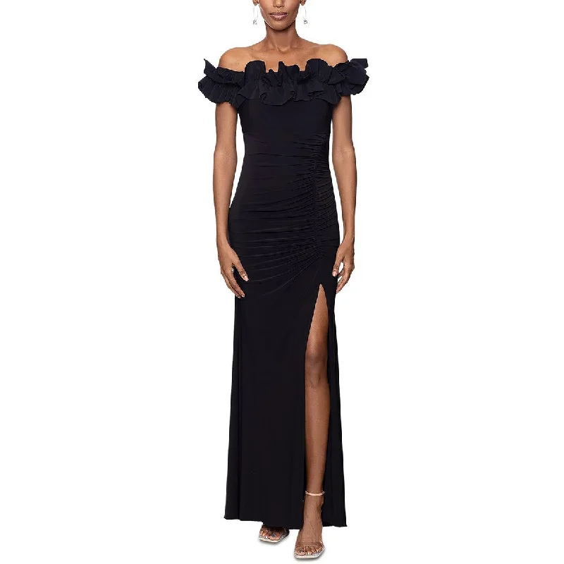 Xscape Womens Knit Off-The-Shoulder Evening Dress