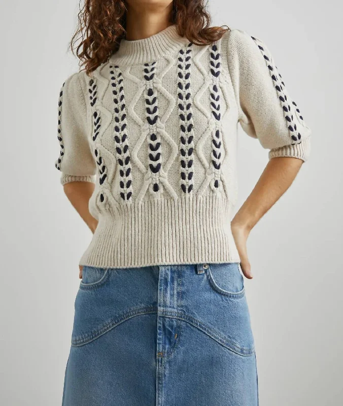 Addy Mockneck Sweater In Oatmeal/navy