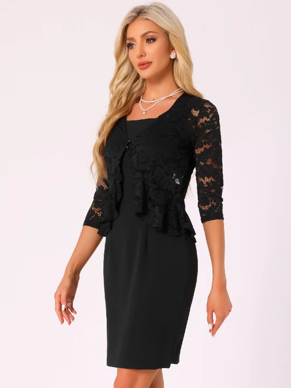 2 Pieces 3/4 Sleeves Lace Shurgs & Sleeveless Midi Sheath Dress Set