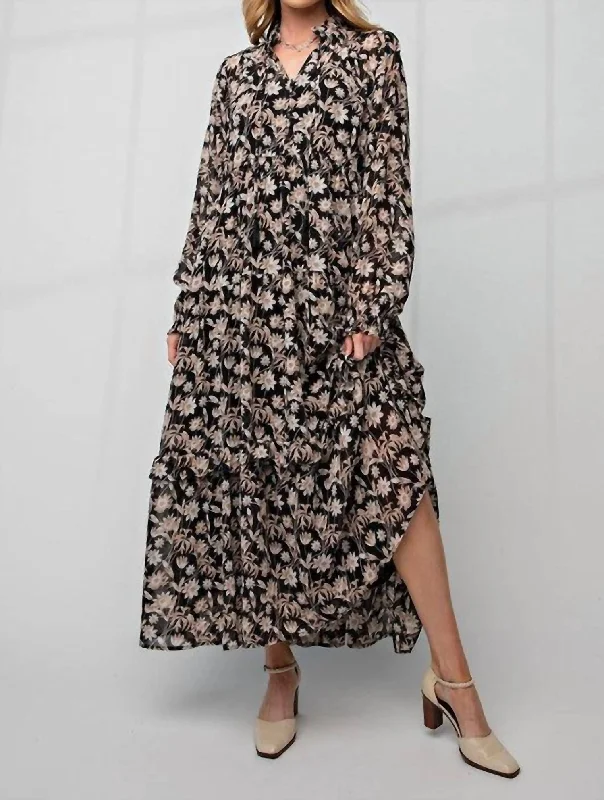 Zoey Floral Maxi Dress In Black