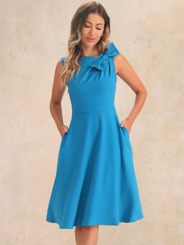 Flared Sleeveless Bowknot Midi A-Line Formal Dress