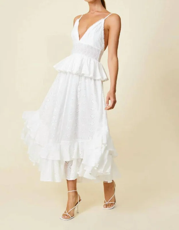 Lotus Eyelet Maxi Dress In White