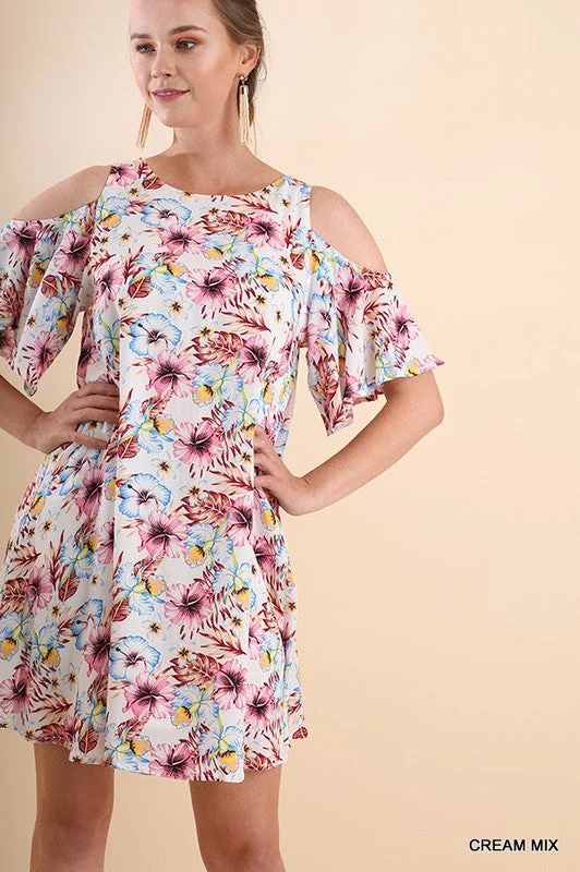 Floral Cold Shoulder Mini Dress