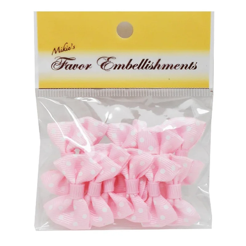 Pink mini polka dots bow embellishments, 12 per package