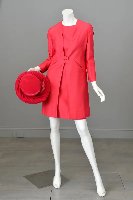 1960s Hot Pink Mini Shift Dress w Matching Coat | Mrs. Maisel Dress and Coat