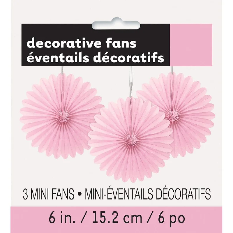 Light pink mini paper fans, 3 per package