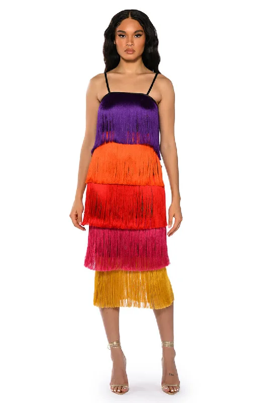 WHEN IN EUROPE TASSEL TIERED MAXI DRESS