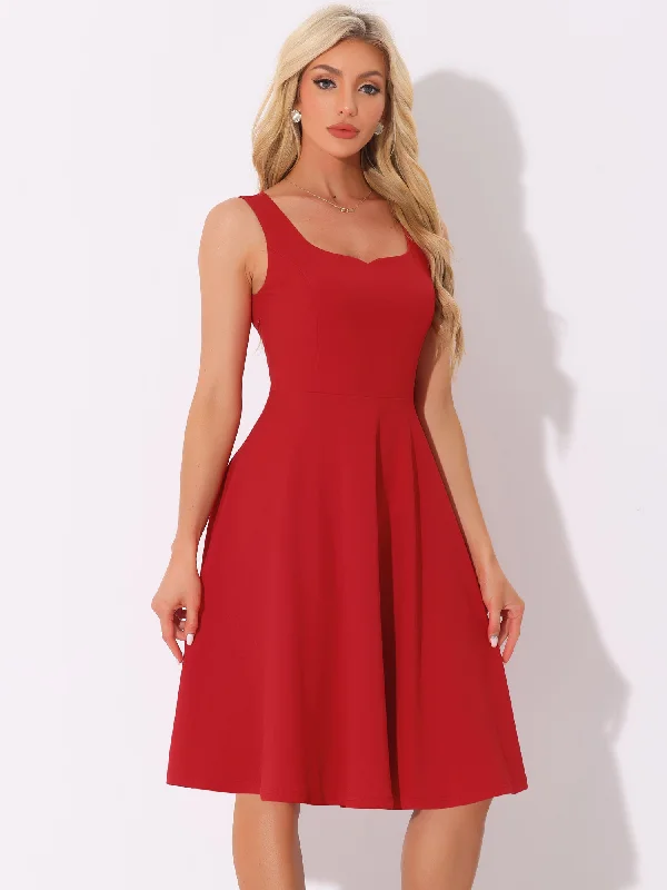 Sweetheart Neck Sleeveless A-Line Midi Swing Dress