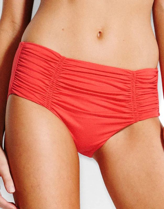 Swim Gathered Front Retro Bikini Bottom - Chilli