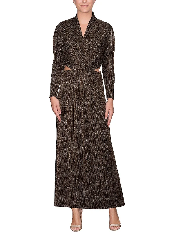 Womens Metallic Cut-Out Maxi Dress