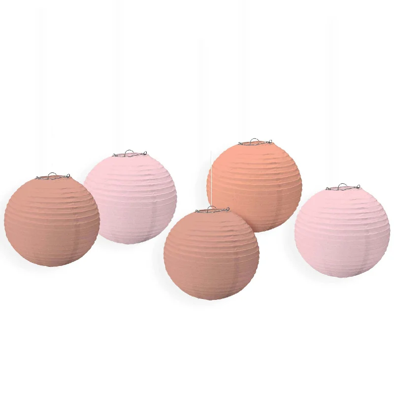 Hanging Mini Paper Lanterns, Rose Gold & Blush, 5 Inches, 5 Count